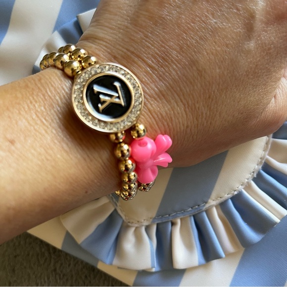 Repurposed LV button charm bracelet with gold filled tarnish free beads - Picture 2 of 4